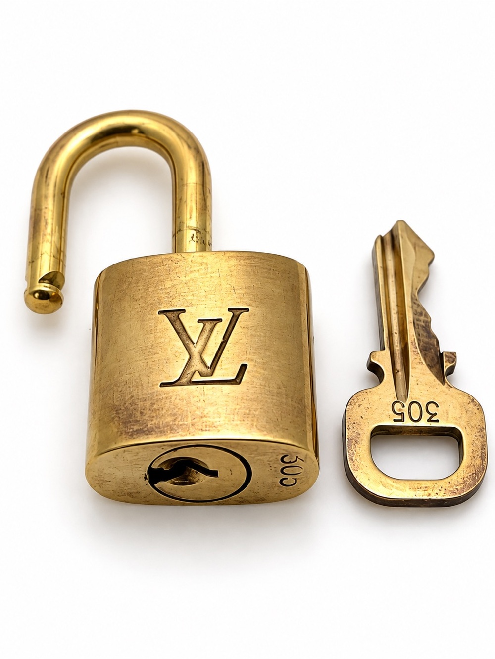 Louis Vuitton LV Brass Padlock Lock & Key #305 Authentic Bag Luggage Hardware